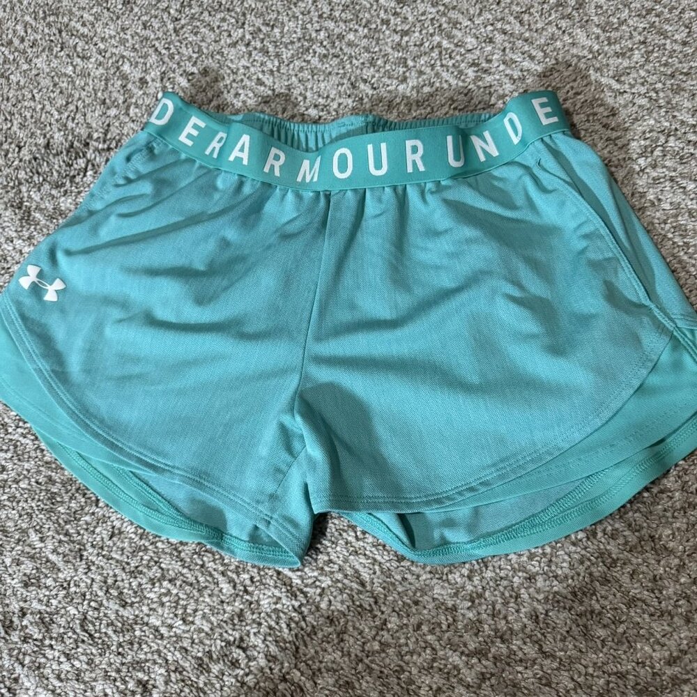 Under Armour Teal Athletic Shorts with White Logo